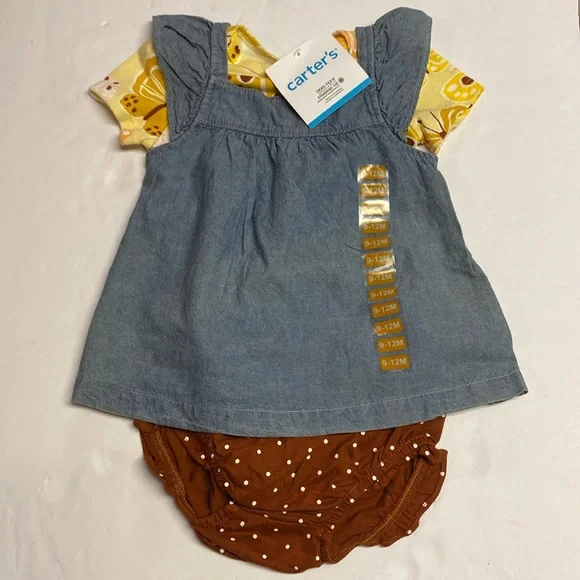 NEW Carters Baby Girl 4-Piece Denim Dress Set(Butterfly,Chambray, 9-12M Jumper - Picture 3 of 12